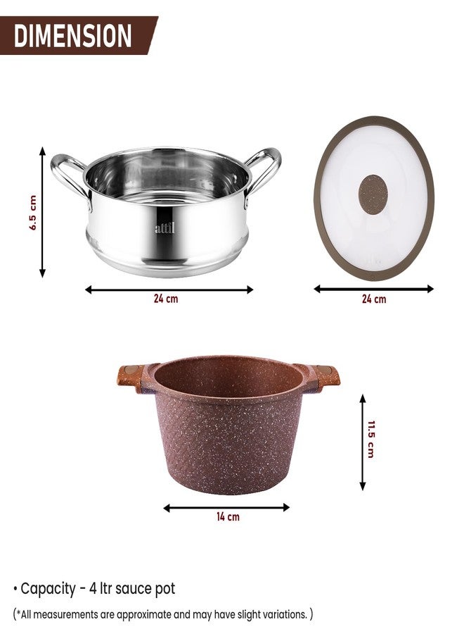 ATTIL - 24 cm - Non Stick Handi - Induction Base - Granite Biriyani Handi & Steamer with Lid - Granite Finish - Image 3